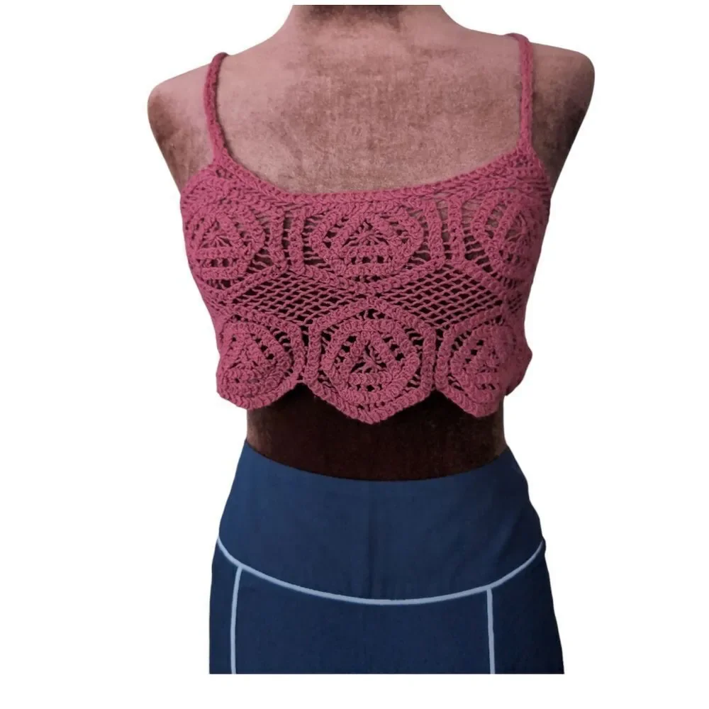 Zara brown cropped crochet top size s - Picture 2 of 5